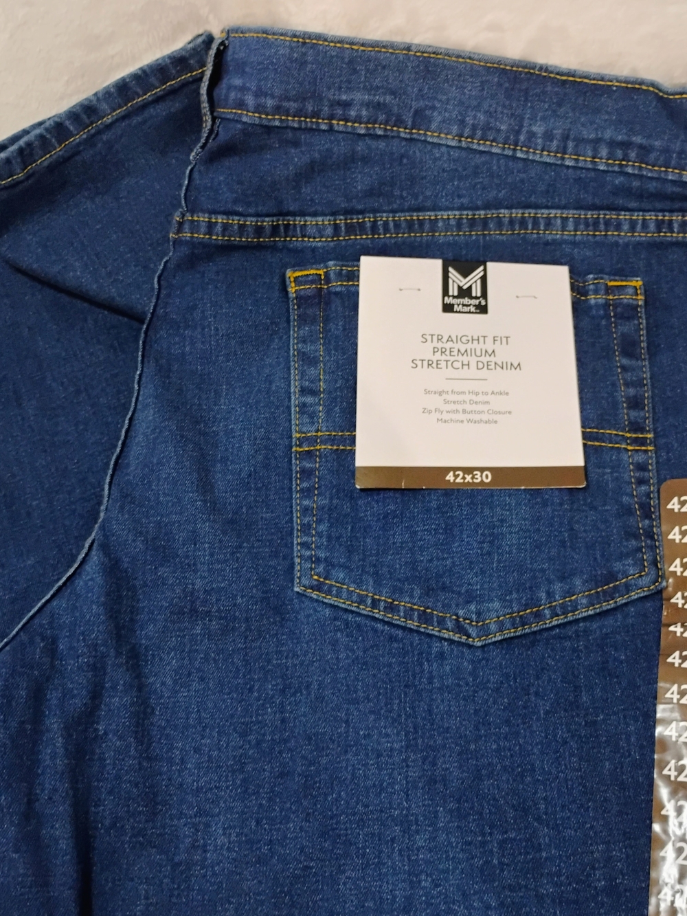 Members Mark Mens 42x30 Straight Fit Stretch Denim Jeans Dark Wash NEW U